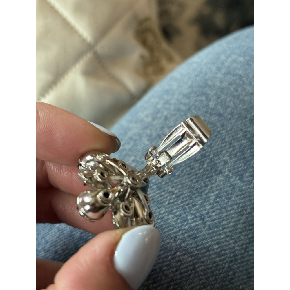Vintage Rhinestone Brooch & Clip-On Earrings Set Sparkling Design Snowflake - Picture 5 of 5